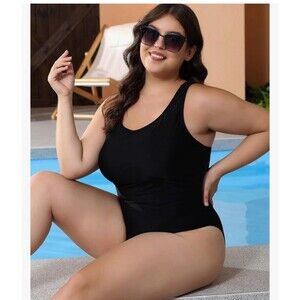 Aqua Eve Women's swimsuit One Piece Tummy Control Swimsuit plus size 24W black